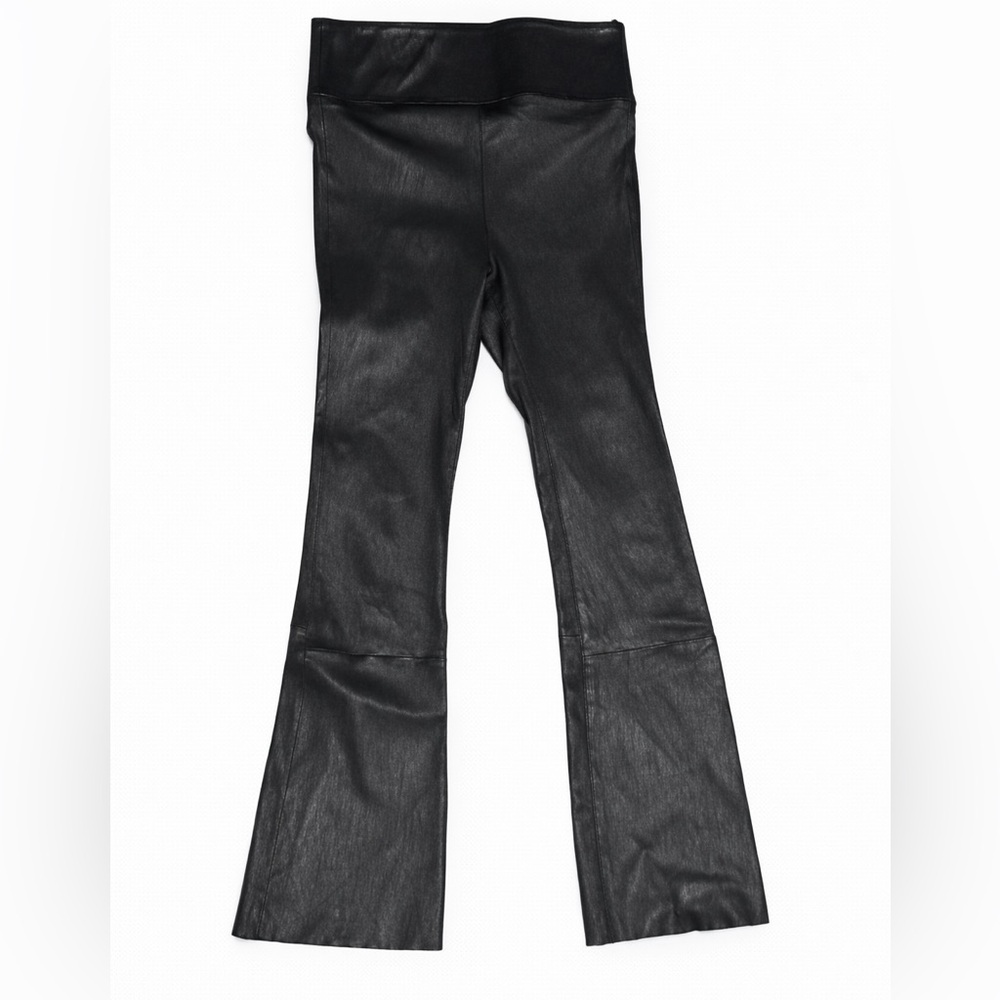 SPRWMN Black Lamb Leather Crop Flare Pants High Rise Size [S] - Picture 5 of 11